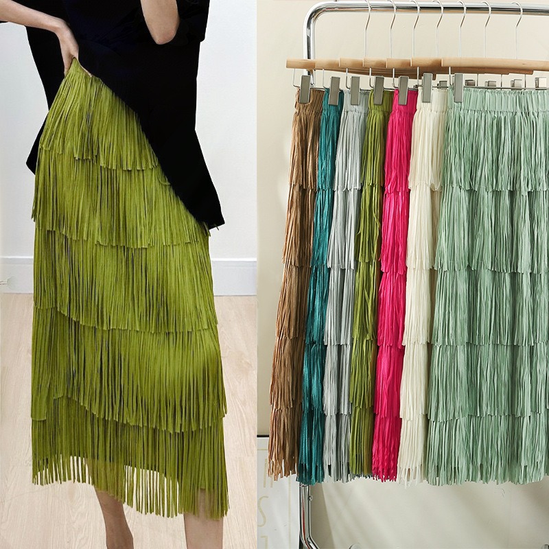 Heavy-duty Five-layer Tassel Cake Skirt All-match Slim-fit and Tight-waist Design Sense Straight Half-length Skirt Mid-length Long Skirt