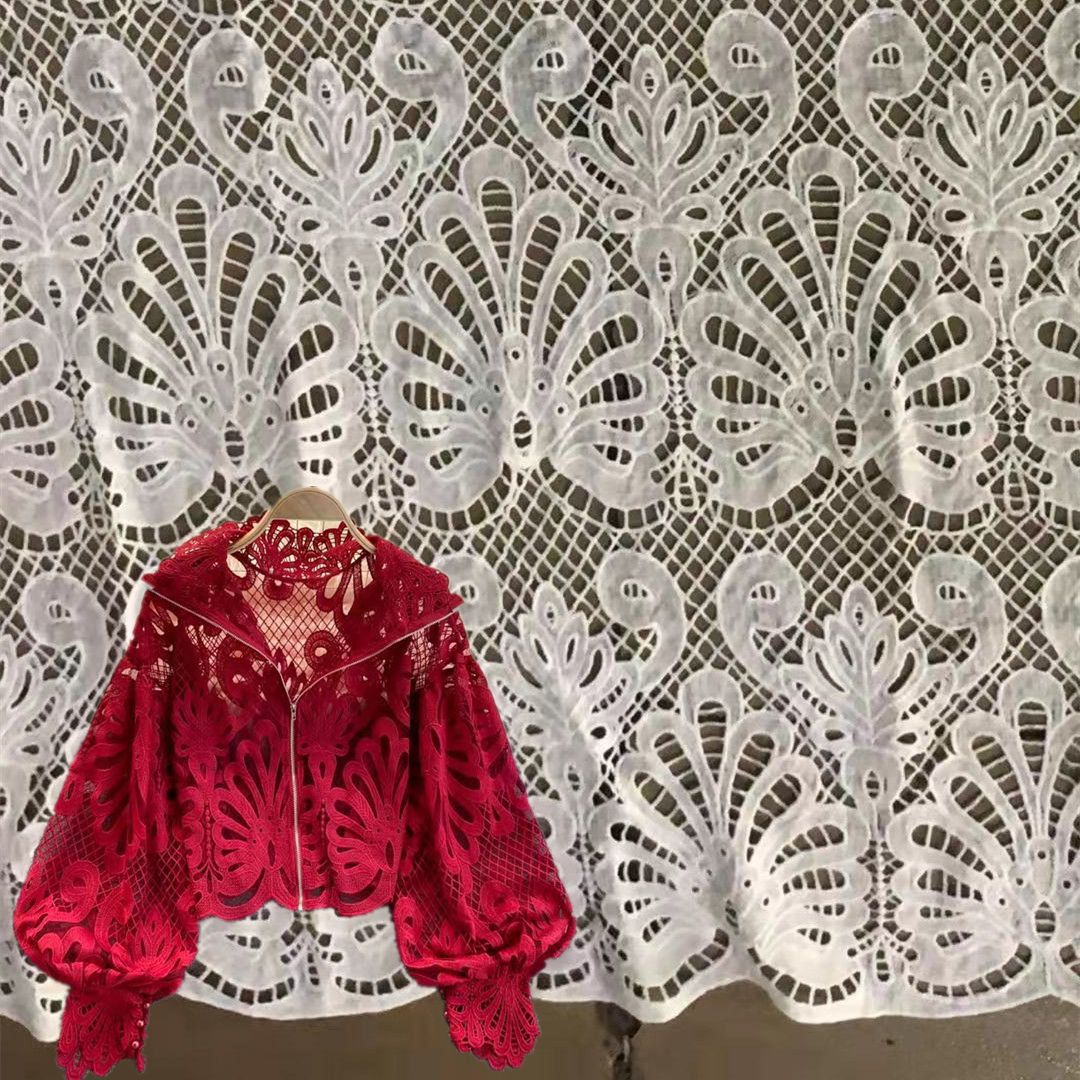 Hollow water soluble lace fabric milk silk embroidery women's wedding dress children's clothing fabric large butterfly wave edge thick