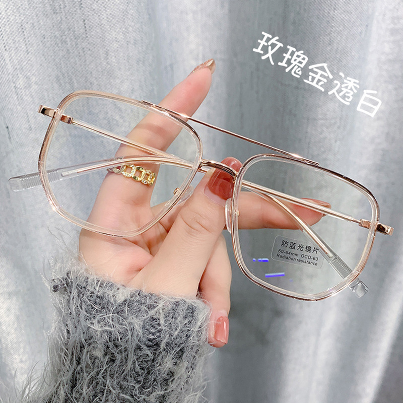 Picture of New Anti-blue Light Flat Mirror Men's and Women's Retro Polygon Double Beam Glasses Internet Celebrity Myopia Frame 8025