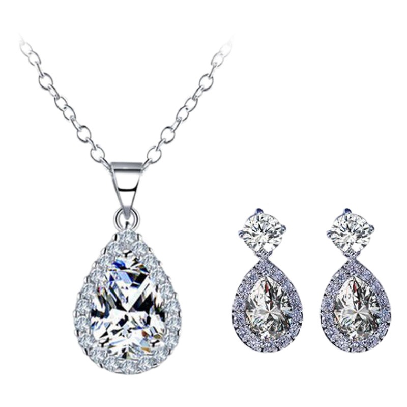 Foreign trade e-commerce Dubai jewelry water drop pear-shaped earrings necklace colorful zircon ear two-piece e5620 x711
