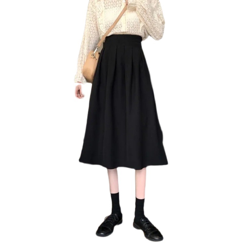 2022 Summer New plus size chubby girl Skirt Women's High Waist Mid-length A- line Skirt Small Black Hip Skirt