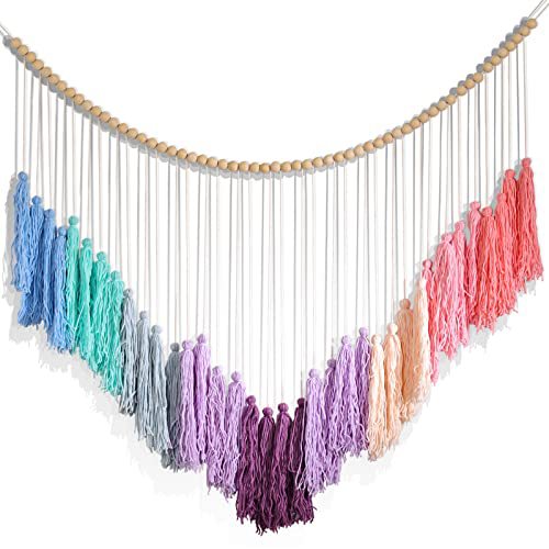 Colorful tassel wall hanging Bohemian tassel with wooden beads banner decoration children's bedroom nursery party classroom
