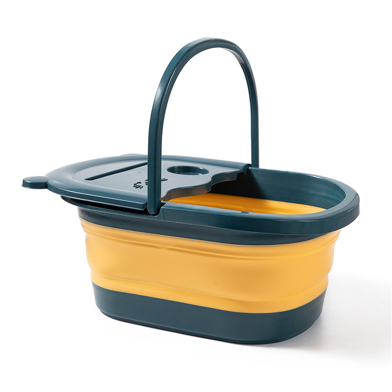 Picture of Foldable Foot Bath Bucket, Foot Bath Basin That Reaches the Calves, Plastic Foot Wash Basin, Foot Care Basin with Lid, Smart and Storable
