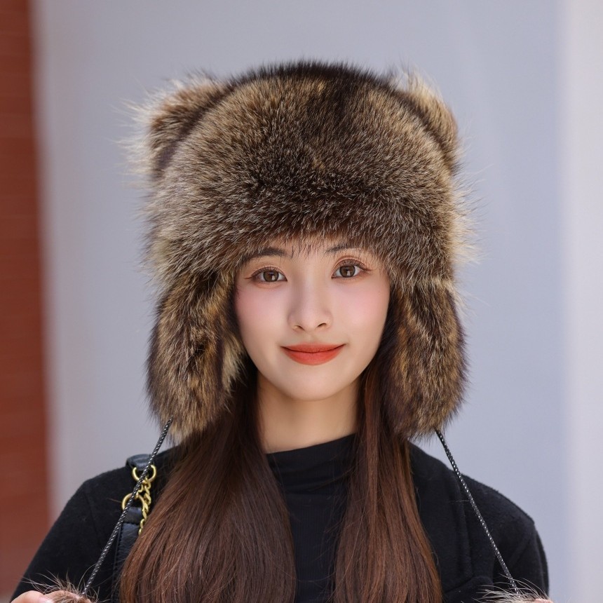 Picture of Raccoon overlord hat tail hat children adult female winter American raccoon dog ear protection imitation fox fur cat ear hat