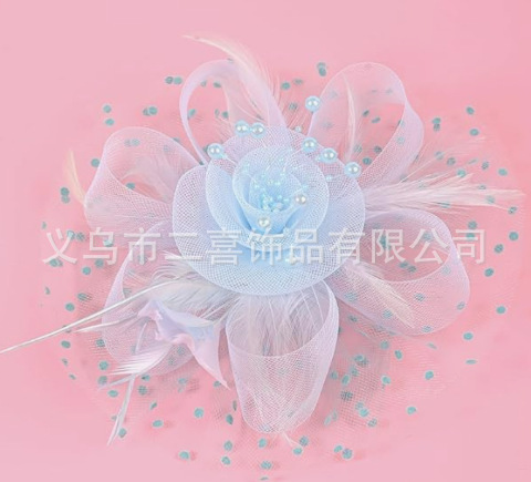 Picture of European and American Popular Amazon Feather Headdress Bridal Hair Accessories Mesh Top Hat Jockey Club Hair Accessories Hairpin Headband