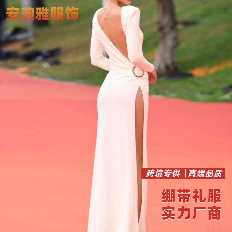 Foreign trade Europe and the United States White sexy backless high slit bandage slim white irregular slim dress cross-border exclusive