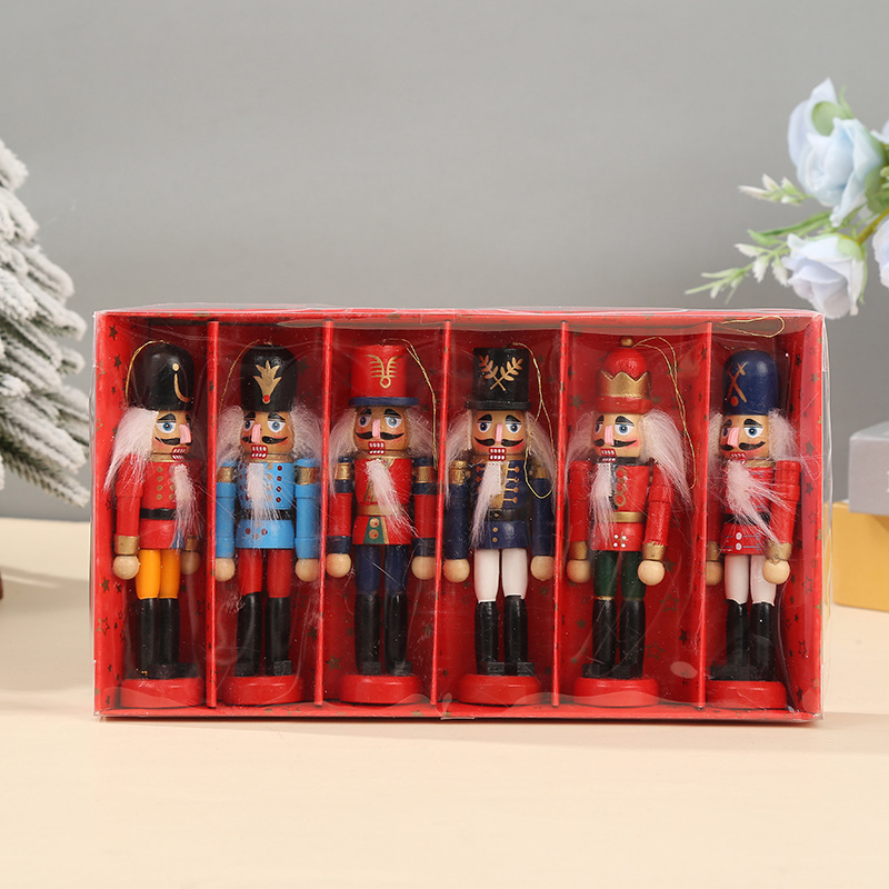 Carefully Selected Christmas Decorations, Nutcracker Wooden Soldier Puppet 12cm Small Tin Soldier Set, 6 Decorative Pendants