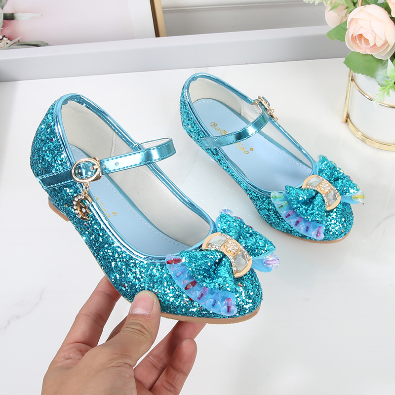 2025 New Princess Shoes Square Heel Girls Shoes Elsa Anna Crystal Shoes Girls Crystal Shoes
