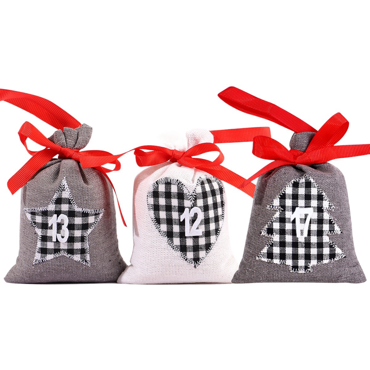 Christmas advent calendar bag suit Plaid five-pointed star love drawstring gift bag 1-24 countdown candy bag