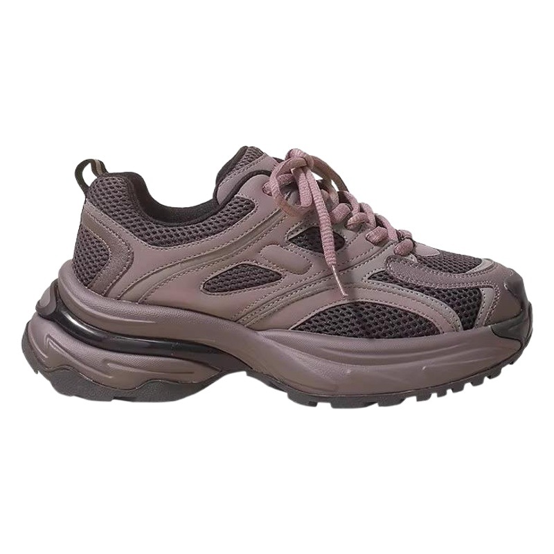Fleece-lined sneaker women's autumn thick-soled color matching clunky shoes women's lace-up casual women's shoes all-match lace-up running shoes women