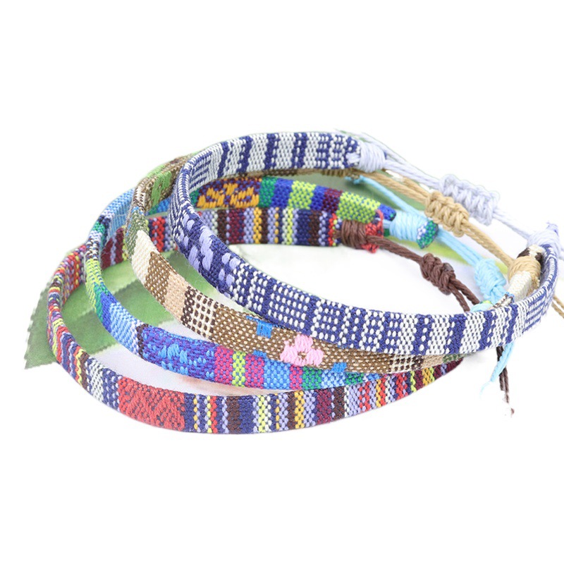 Amazon Explosions Nepal Wind Cotton Linen Woven Fabric Rainbow Anklet All-match Color Activity Ankle Rope Wide