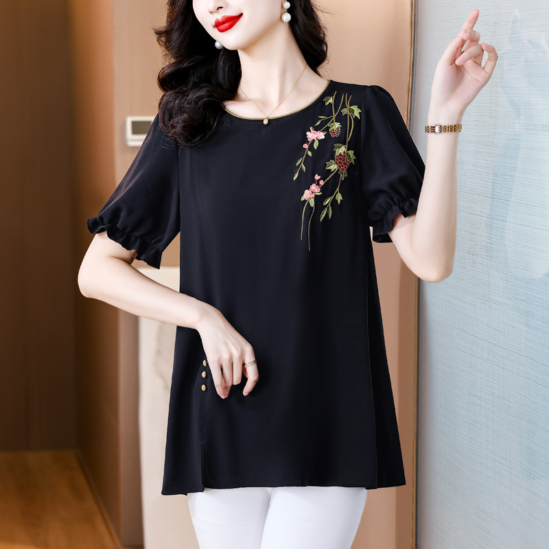 Real shot 2024 summer new plus size temperament meat-covered casual crew neck short sleeve top women