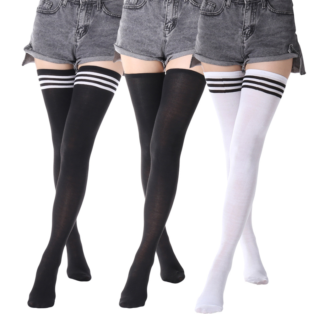 80cm Autumn and Winter Extra Long Thigh Socks over the Knee Socks Pure Color Three Stripes Stockings Women's Beautiful Legs Plastic Jacquard