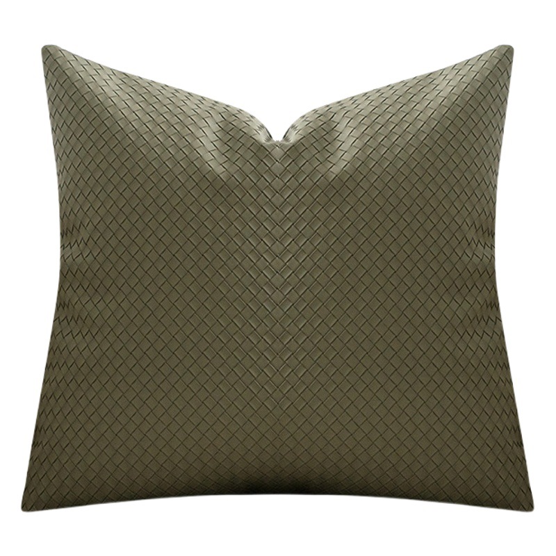 Leather Pillow Woven Texture Light Luxury High-end Modern Living Room Pillow Bedside Soft Bag Sofa Summer Pillow Case