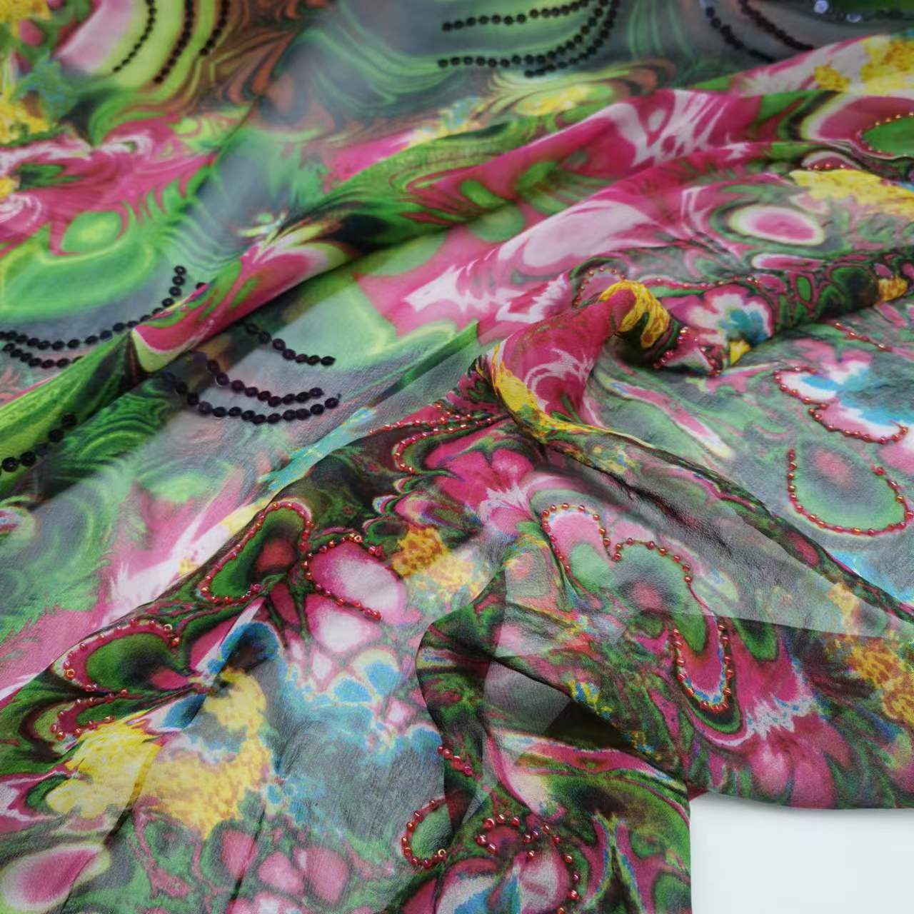 Picture of Off-season Clearance Sequin Embroidered Mulberry Silk Georgette Fabric 8mm Narrow Fashion Silk Fabric