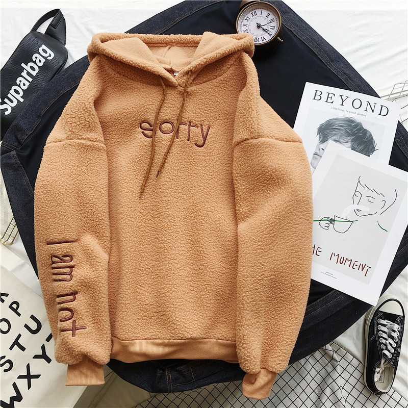 Picture of Official Picture Hooded Velvet Thickeneded Lamb Velvet Furry Sweatshirt for Women Korean Style Student Autumn and Winter Warm Jacket Dropshipping