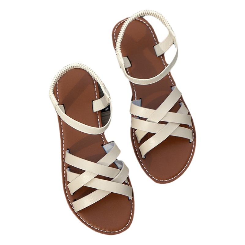2023 retro Roman open toe casual women's shoes cross strap flat cross-border fashion woven buckle sandals