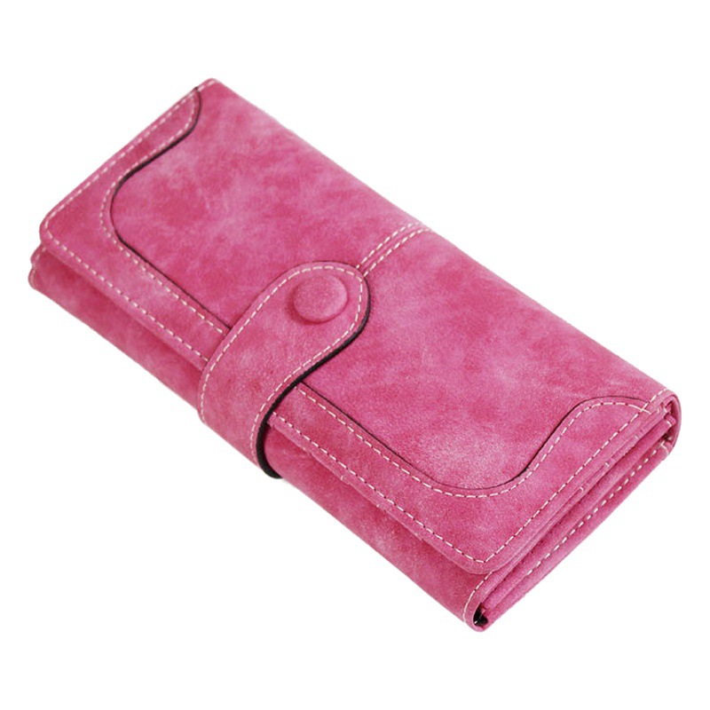 2024 New Retro Soft Leather Spliced Long Women's Wallet Simple Solid Color Portable Multi-Function Buckle Clutch