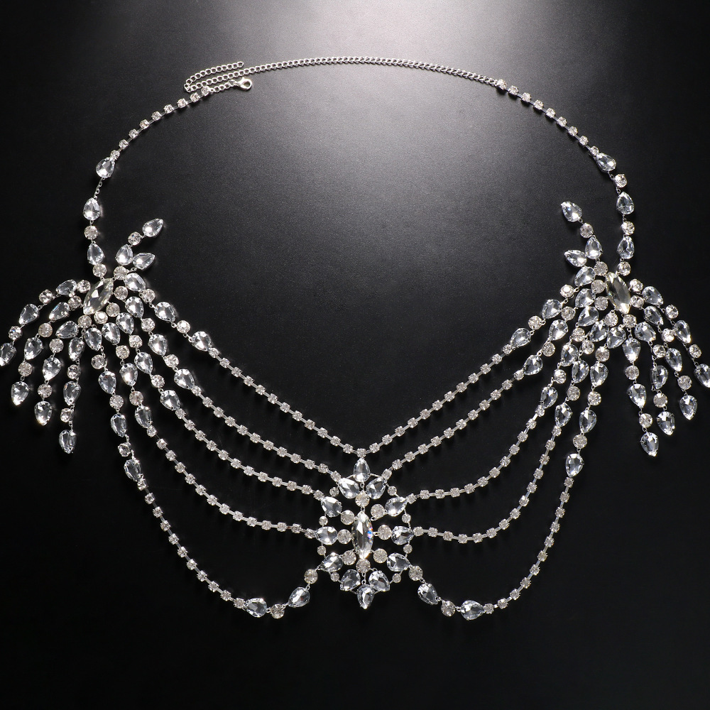 Picture of European and American hot selling rhinestone shoulder chain female exaggerated tassel multi-layer rhinestone tassel body chain jewelry body chain