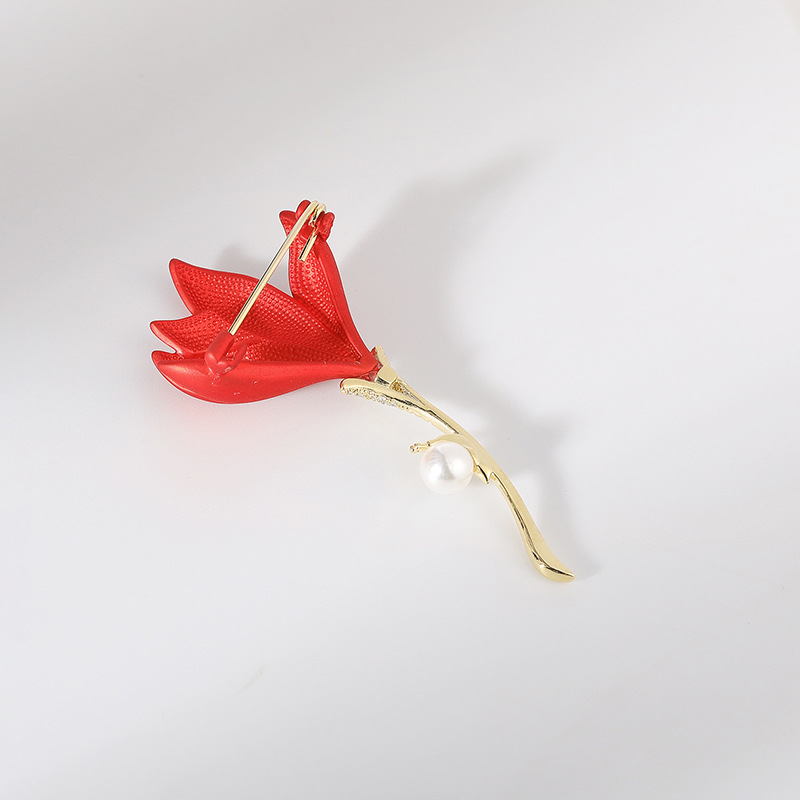 Picture of National Fashion red ethnic style cheongsam chest decoration copper zircon Pearl empty support semi-finished French brooch factory wholesale