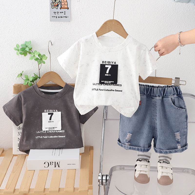 Baby's Summer 2025 New Western Style 1-Year-Old Baby Children's 2 Children's Summer Thin Short-Sleeved 3 Boys Two-Piece Set 4