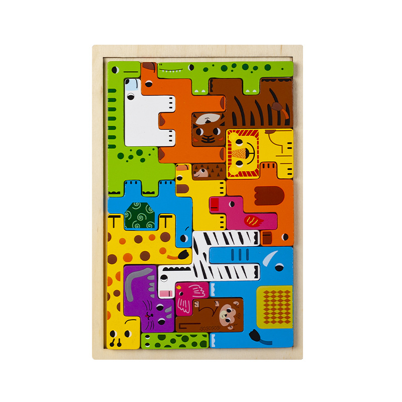 Picture of New puzzle three-dimensional Russian Cartoon creative wooden puzzle building blocks children's early education Enlightenment cognitive puzzle