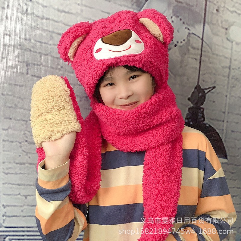 Picture of Shirley Mei Jade Dog Melody Duffy Three-Piece Set Thickened Winter Warm Scarf Gloves Integrated Plush Hat for Women