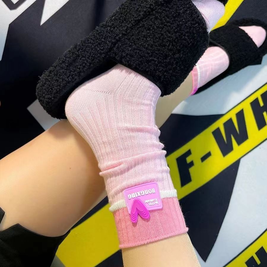 2023 Spring and Summer New Socks Women's Striped Internet Red and Pink Long Barrel Pile Japanese Style Instagram Style Fashionable Mid-length Socks for Women