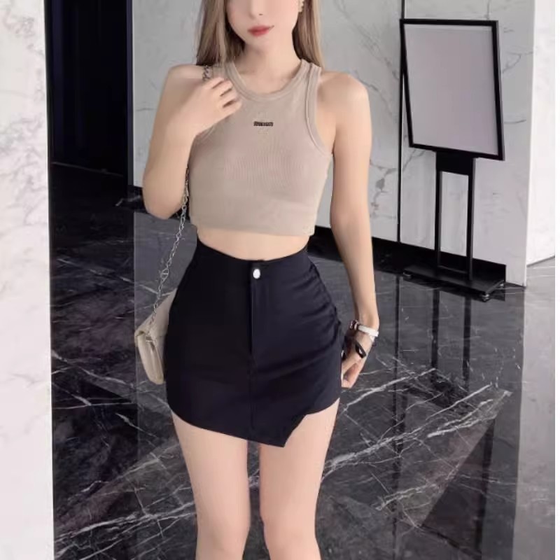 Drawstring Skirt Spice Girl High Waist Slimming New Stretch Shorts Women's Spring and Summer Pants Sheath Design Irregular