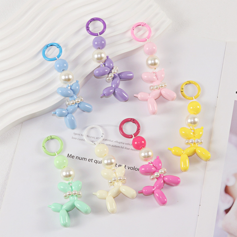 Creative Balloon Dog Keychain Pendant Pearl Stereo Doll Puppy Key Ring Accessories Car Bag Pendant
