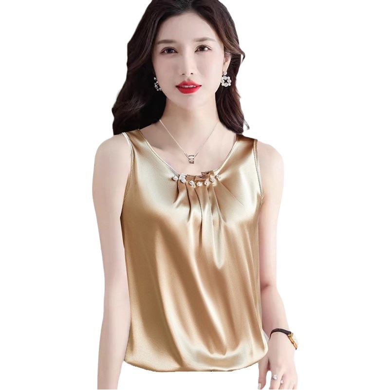 2024 new big brand artificial silk U-neck camisole women's plus size loose acetate satin bottoming suit