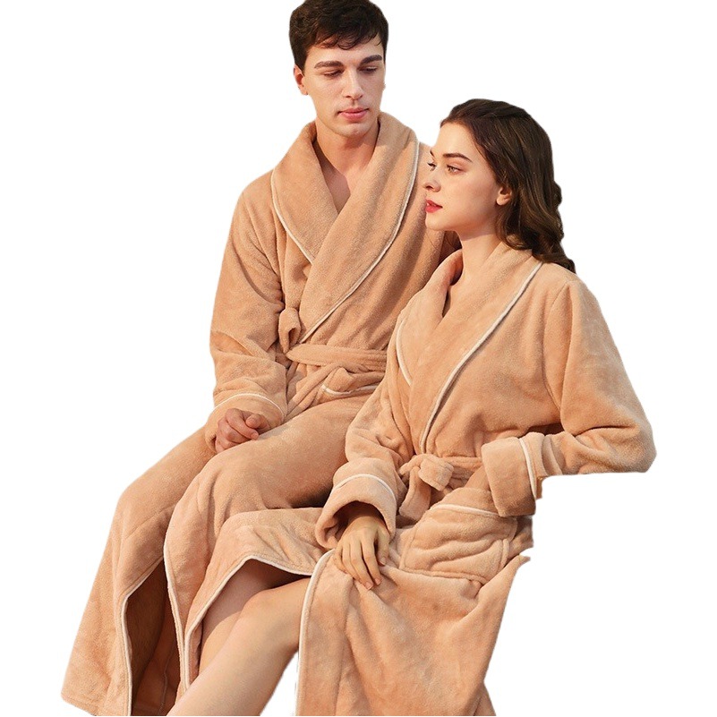 [2001 Refinement] Autumn and Winter Thickened Long Nightgown Women's Winter Flannel Couple's Extra Large Bathrobe for Men