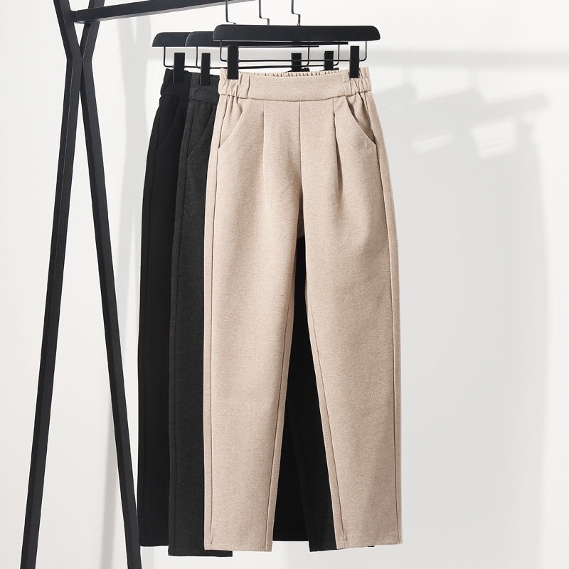 Woolen Pants Women's 2019 Autumn and Winter New High Waist Slimming Radish Pants Loose Pants Small Leg Casual Harem Pants for Women