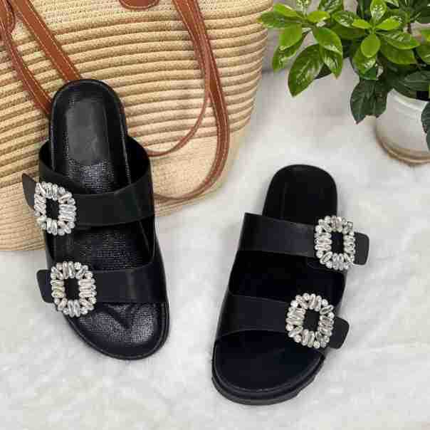 Zhou Yutong Yang Di Star's Same Style Diamond Buckle Women's Shoes Birkenstock Shoes Toast Slippers Sandals Outer Wear Light Flats Shoes