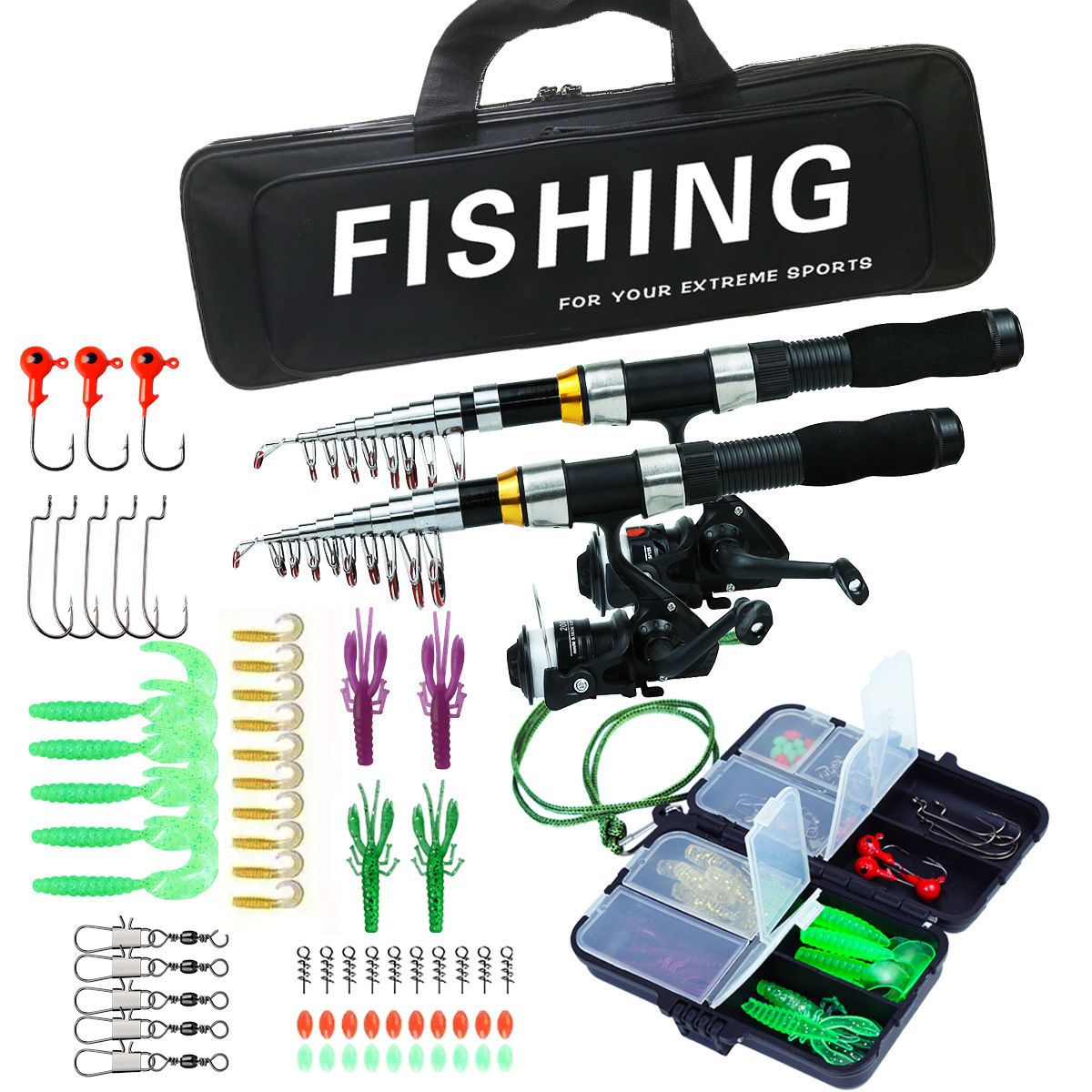 Lure Fishing Gear Set 2.1m2.3m Two Sets of Double Rod Reels Travel Portable Fishing Equipment Complete Set