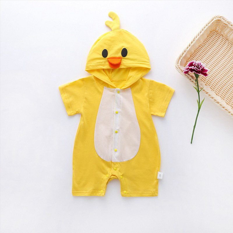 Picture of Cartoon Printed Baby Siamese Clothes for Boys and Girls Baby Short-sleeved Hare Clothes for Newborn Children Climbing Clothes with Open Crotch Thin Summer
