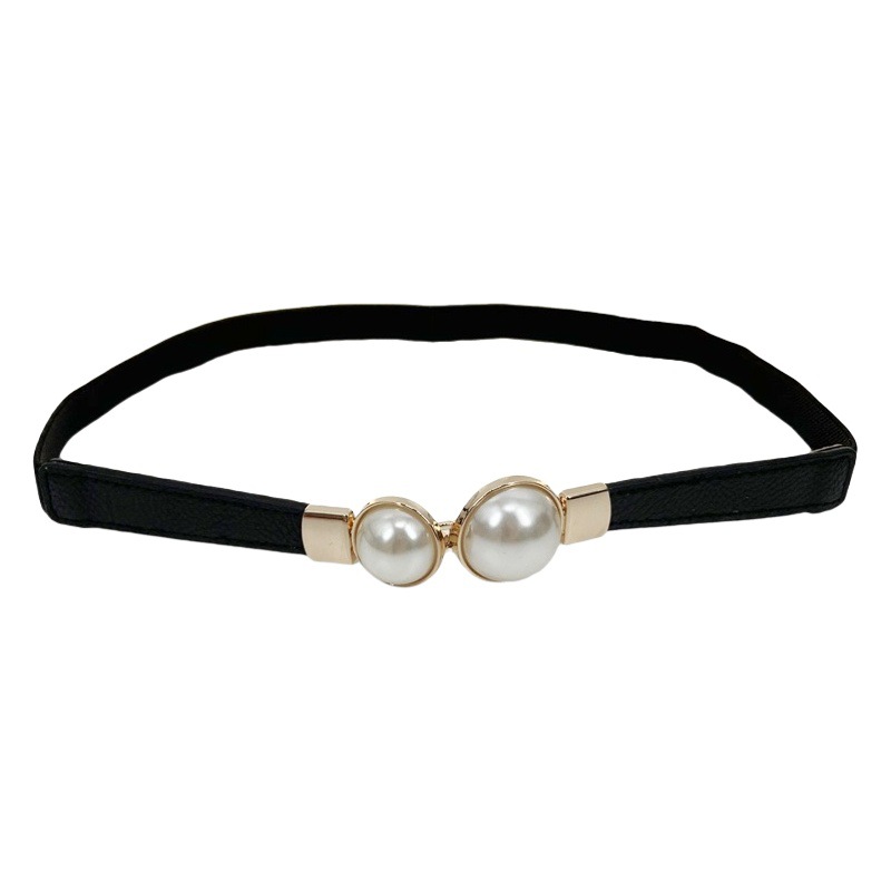 Women's Belt Pearl Buckle Skirt Decorative Thin Belt Elastic Belt Elastic Girdle Waist Casual
