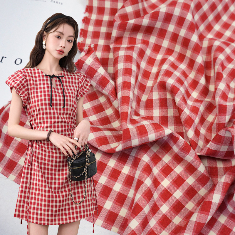 New in stock Internet-famous dress check fabric TR yarn-dyed spring and summer thin shirt plaid children's clothing fabric