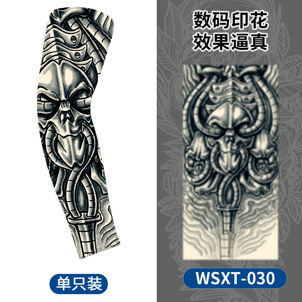 Picture of Summer Riding Sunscreen Tattoo Sleeve Simulation Tattoo Quick-drying Arm Protector Outdoor Sports Sunshade Breathable High Elastic Ice Sleeve
