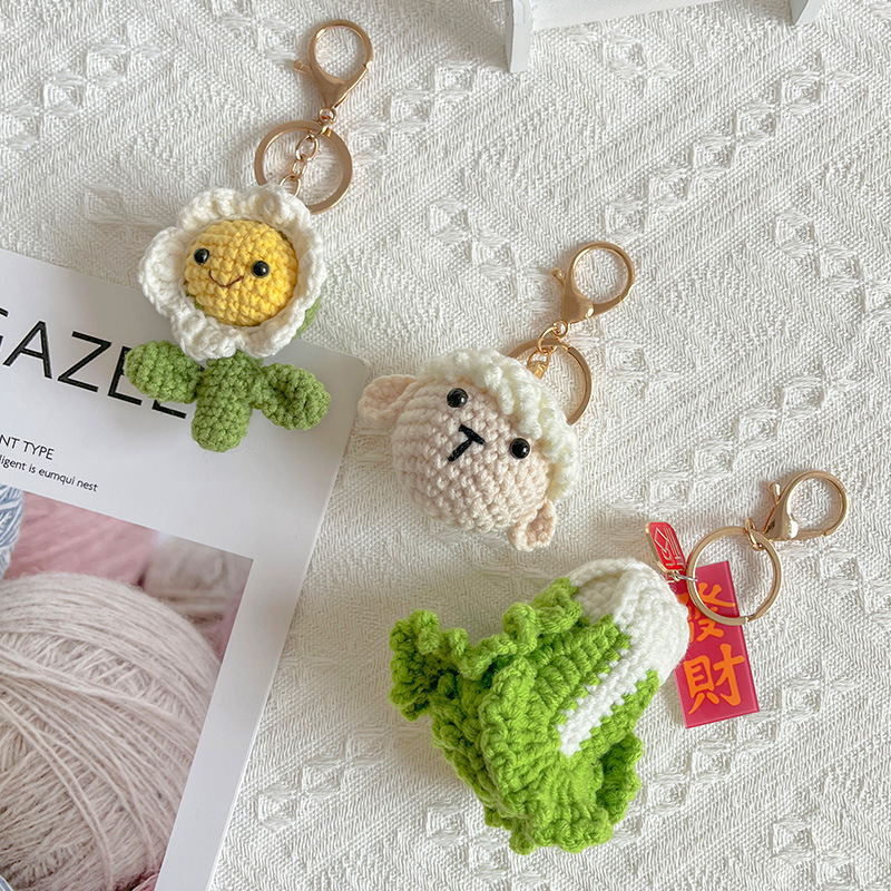 Creative hand-woven doll lamb cactus small cabbage car cute car hanging key chain pendant gift