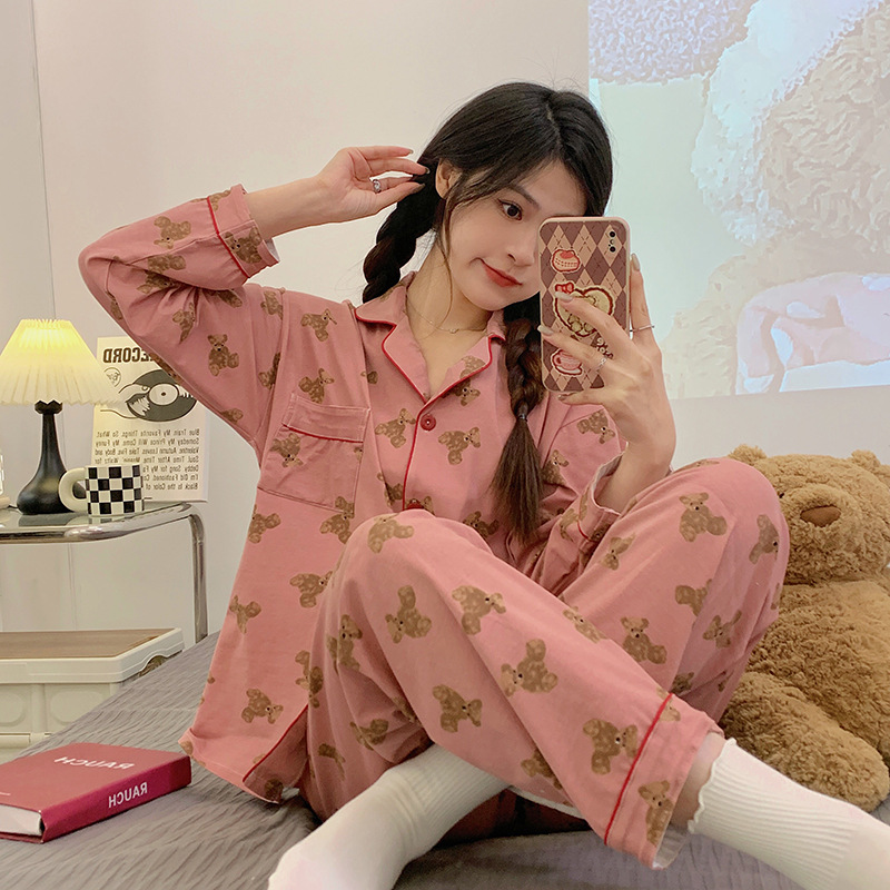 Picture of New Ins Pajamas for Women Simple Stripesd Internet Celebrity Long-Sleeved Cardigan Girl Korean Version Thin Home Wear Set Wholesale