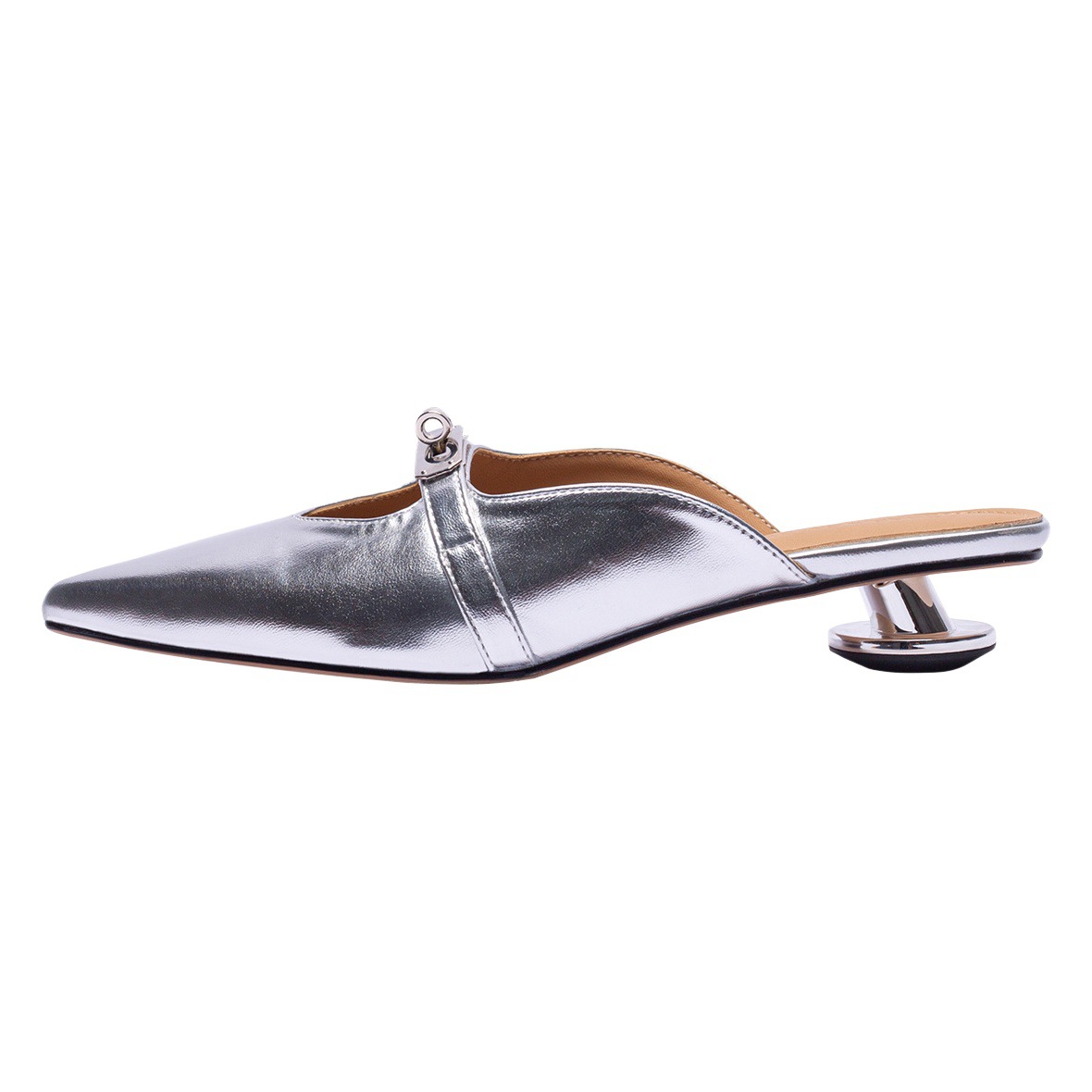 Casual closed toe Muller shoes 2024 spring and summer new low heel pointed toe shoes women's silver single-layer Shoes sandals for outer wear
