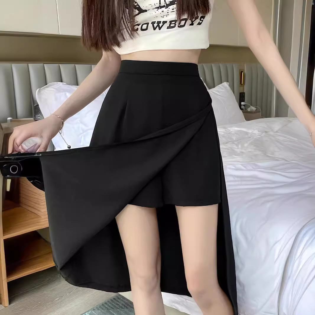 Black Skirt Women's 2024 Spring New High Waist Slimming Mid-length A- line Skirt Fashionable Korean Style One-step Skirt