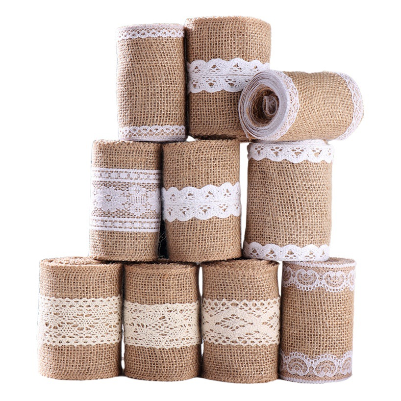 Christmas popular linen roll diy wedding lace hemp ribbon 10CM wide 2 meters a roll