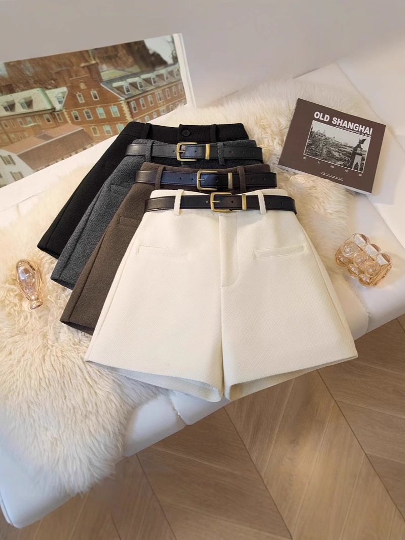 Outwear Wearing Woolen Shorts Women's Shorty Fall/Winter 2024 Grey High Waist Boots Pants All-match Slim A- line Wide Leg Pants