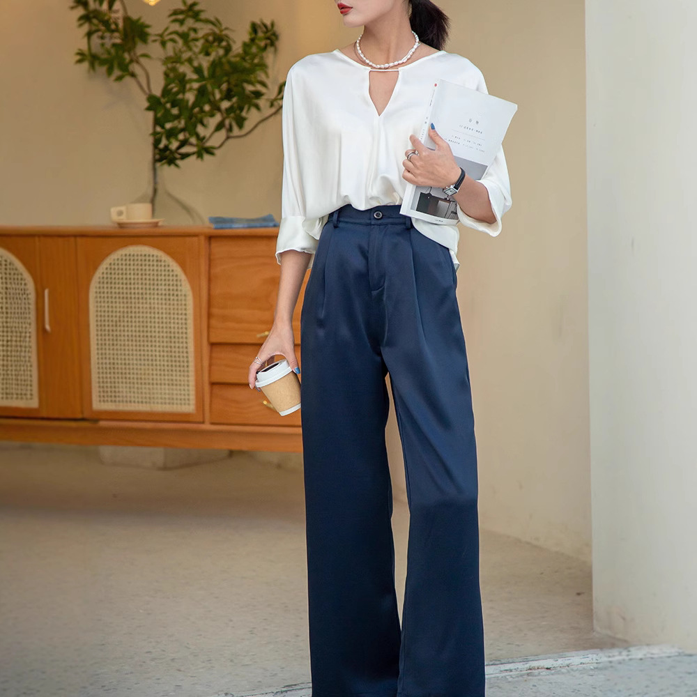 AliExpress European and American women's clothing 2020 spring and autumn pants loose high waist women's pants casual straight pants stretch wide leg pants