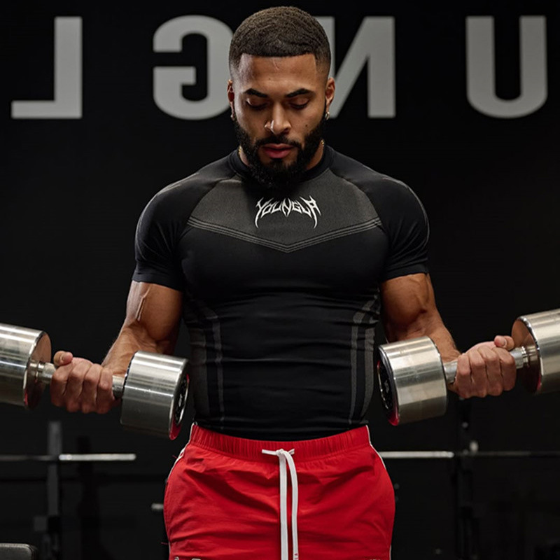 Young Fitness Muscle Short-Sleeved Men's Outdoor Slim Sports Training Running Sleeveless Shirt Quick-Drying Muscle-Showing Short-Sleeved