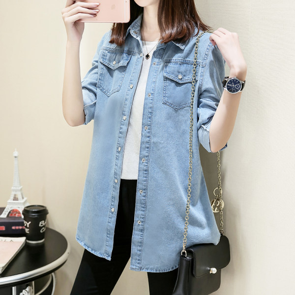 Real Shot of 2025 Spring and Autumn New Denim Shirt for Women, Long-Sleeved, Preppy Style, Slim Fit, Korean Version, Versatile Shirt