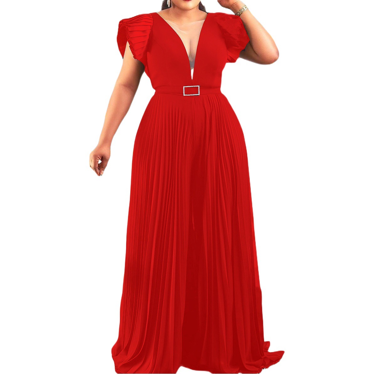 C8452 spot 2024 summer new Amazon foreign trade large size women's mesh stitching pleated cross-border jumpsuit