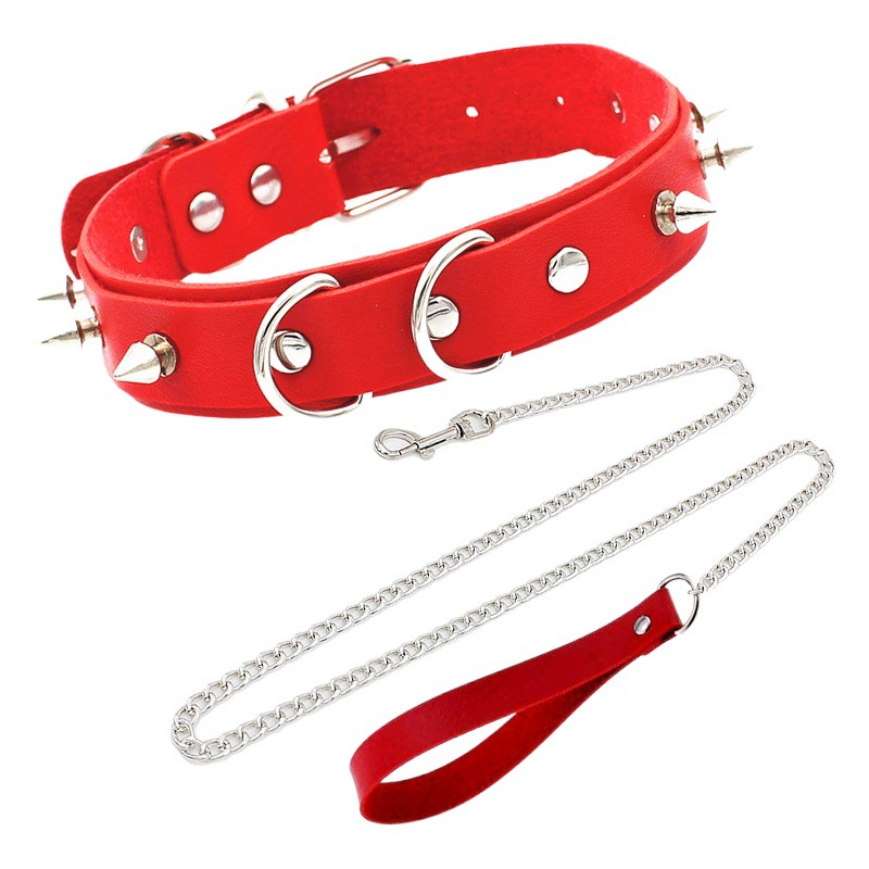 Picture of European and American Exaggerated Adult Sex Products Rivet Collar Flirting Necklace Neck Neck Set Dog Slave Special Traction Rope Set